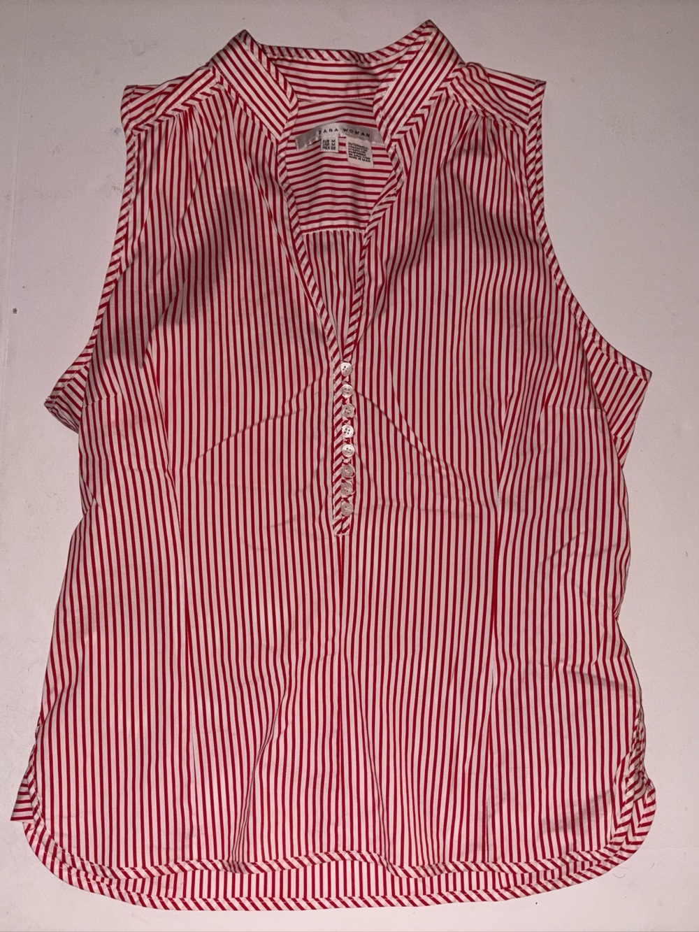 ZARA Women's Red and White Striped Button Down Sleeveless Blouse size M